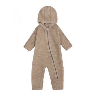 Heldragt Med Hætte Og Lynlås I 100% Merino Uldfleece, Oeko-tex®, Beige Melange 62/68 Beige Melange