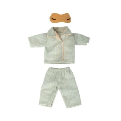 Maileg Tøj Til Far Mus - Blåternet Pyjamas med Sovemaske