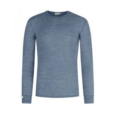 Langærmet T-shirt Til Herre I 100% Merino Uld Blue Melange L