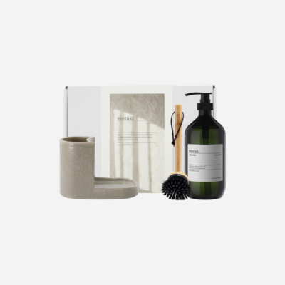 Meraki - Gift Box with Grey Holder, Nature Brush, Forest Garden Dish Wash - White - 1000 ml, 32x23x13.5 cm