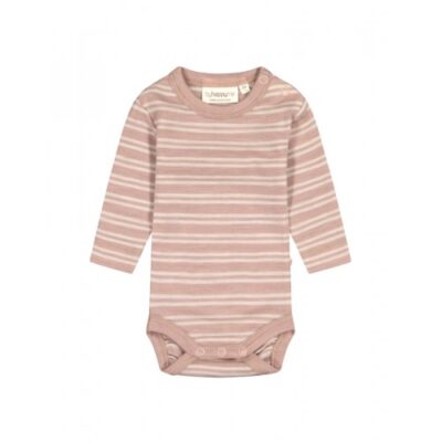 Stribet Body Med Knapper I 100% Merino Uld, Oeko-tex® 62 Soft Rose/nature Melange