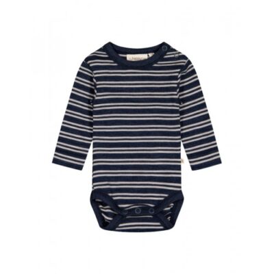 Stribet Body Med Knapper I 100% Merino Uld, Oeko-tex® 56 Navy/nature Melange