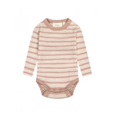 Stribet Body Med Knapper I 100% Merino Uld, Oeko-tex® 92 Nature/soft Rose Melange
