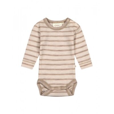 Stribet Body Med Knapper I 100% Merino Uld, Oeko-tex® 74 Nature/beige Melange
