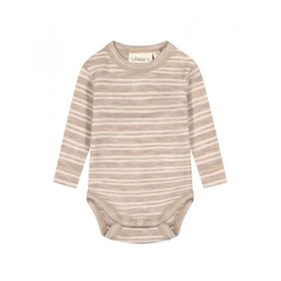 Stribet Body Med Knapper I 100% Merino Uld, Oeko-tex® 62 Beige/nature Melange