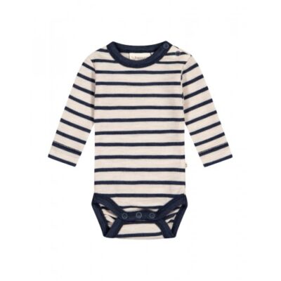 Stribet Body Med Knapper I 100% Merino Uld, Oeko-tex® 62 Nature/navy Melange