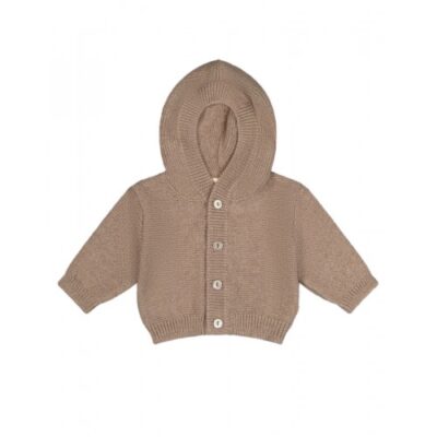 Strik Cardigan Med Hætte I 100% Merino Uld 74/80 Dark Beige