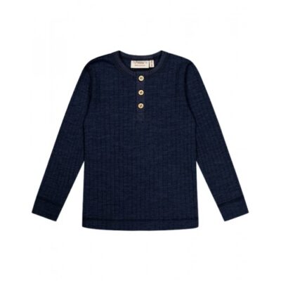 T-shirt Med Lange Ærmer I 100% Merino Uld, Oeko-tex® Navy Melange 110/116