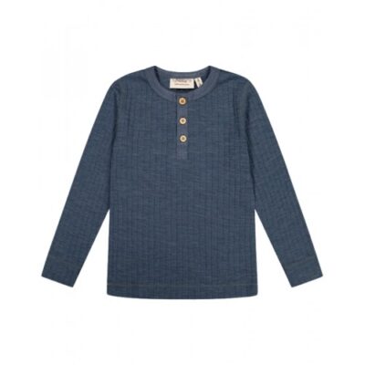 T-shirt Med Lange Ærmer I 100% Merino Uld, Oeko-tex® Blue Melange 122/128