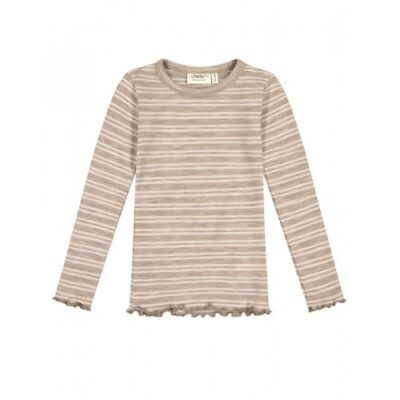 T-shirt Med Lange Ærmer I 100% Merino Uld, Oeko-tex® 86/92 Stribe: Beige/nature Melange