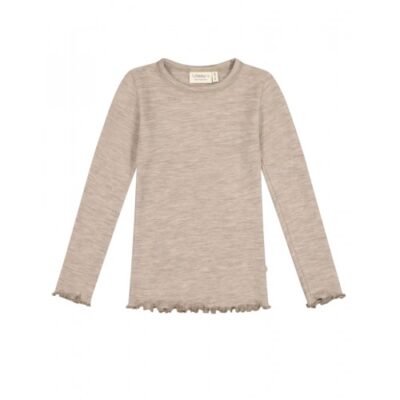 T-shirt Med Lange Ærmer I 100% Merino Uld, Oeko-tex® Beige Melange 122/128