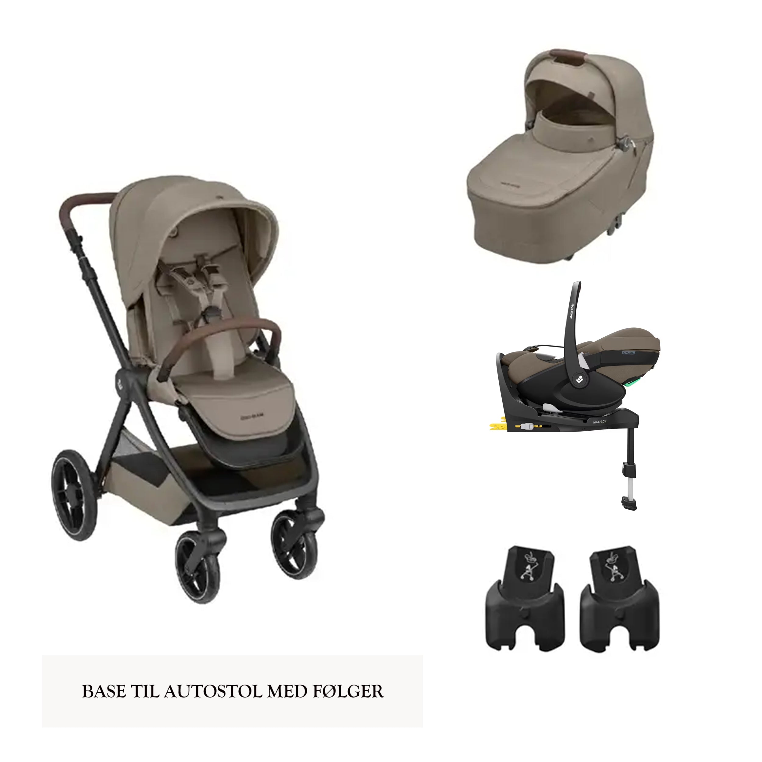 Maxi-cosi Travel Set Inkl. Adapter og Isofix Base - Twillic Truffle / Twillic Green / Black