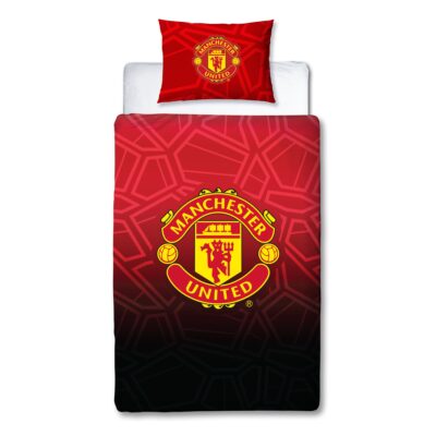 Manchester United sengetøj - 150x210 cm - Rødt vendbart sengesæt med logo - 100% bomulds sengelinned - Fodbold sengetøj