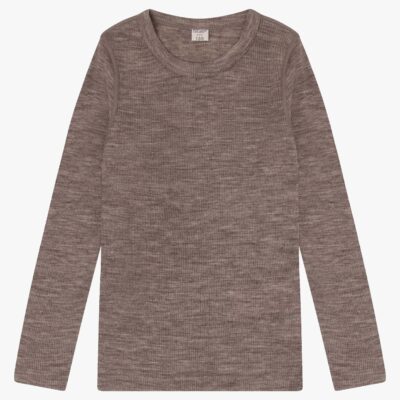 CeLaVi Langærmet Top Merinould, Walnut Melange, 130