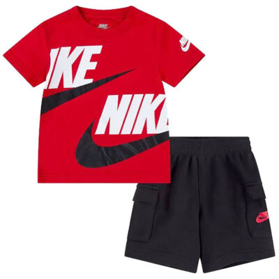 Nike Shortssæt - T-shirt/Shorts - Sort/University Red