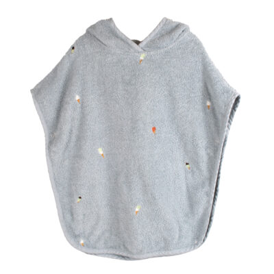 Strandponcho med broderi GOTS - Pearl Blue