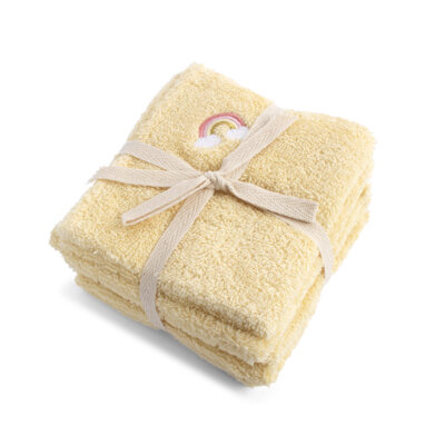 Vaskeklude 27x27 cm GOTS 4-pak Broderet regnbue