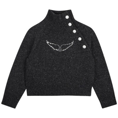 Zadig & Voltaire Bluse - Uld - Gråmeleret m. Broderi/Knapper