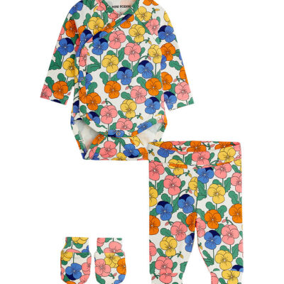 Mini Rodini Sæt - Body l/æ/Leggings/Vanter - Violas - Multi