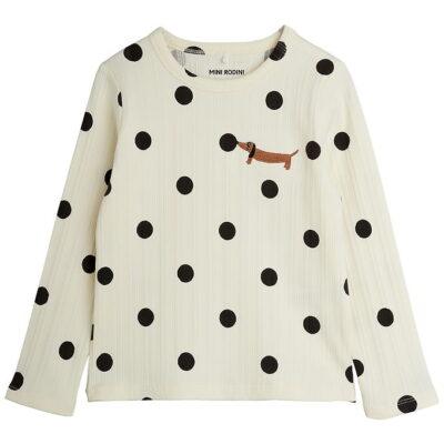 Mini Rodini Bluse - Dots aop dog - Off-white