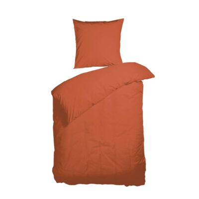 Ensfarvet sengetøj 140x220 cm - Brandt orange sengesæt - 100% GOTS økologisk bomuld - Kelly Uni Sienna - Nordisk Tekstil sengelinned