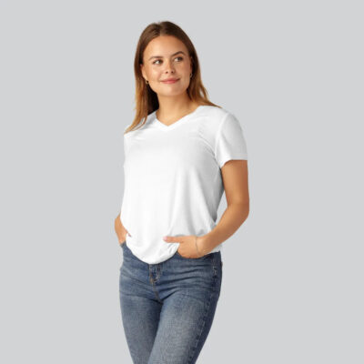 Bambus t-shirt v-hals regular hvid til damer
