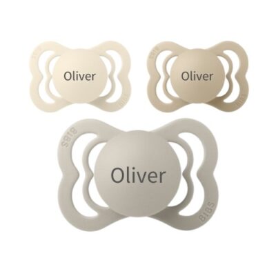 Bibs Supreme, Str. 1 (0-6 Mdr.) , Symmetrisk - Silikone, Sutter Med Navn