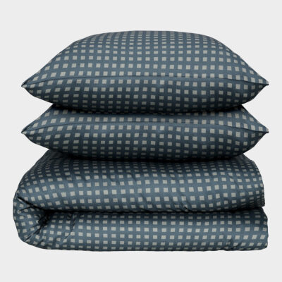 Bambus sengetøj oliven/grålig blå ternet 200×220