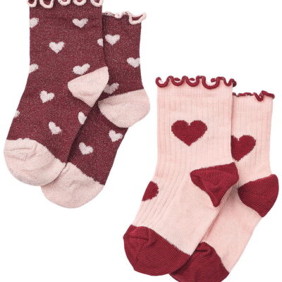 Flöss Strømper - 2-pak - Vigga - Cranberry Heart Mix