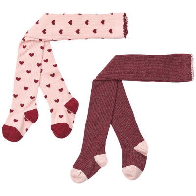 Flöss Strømpebukser - 2-pak - Vera - Cranberry/Pink Glitter