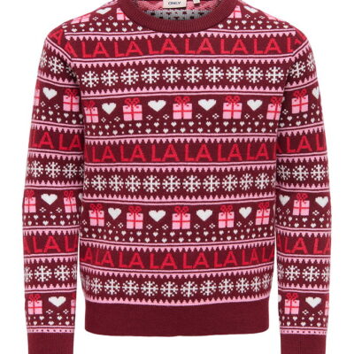 Kids Only Sweatshirt - Strik - KogxMas - Cabernet/Salsa/Sea Pink