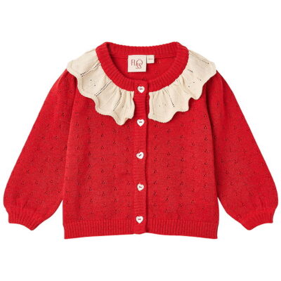 Flöss Cardigan - Strik/Hulmønster - Dora - Poppy Red Glitter