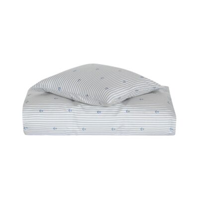 Junior sengetøj 100x140 cm - 100% økologisk bomuldssatin - Stribet med anker
