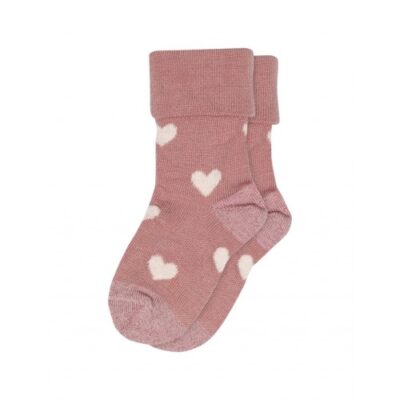 Baby Strømper I Merino Uld Med Hjerter 15/16 Vintage Rose
