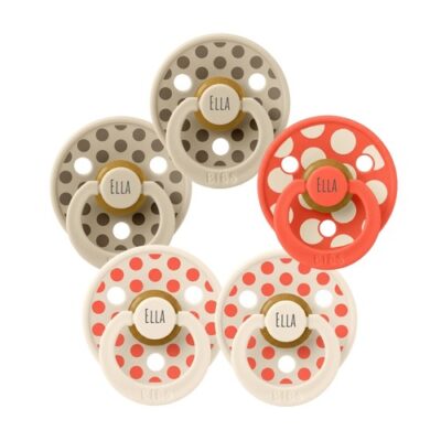 Bibs Urban Garden Colour, Str. 1 (0-6 Mdr.), Rund - Latex, Sutter Med Navn, 5-pak