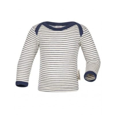 Bluse I Uld/silke 62/68 Nature/navy-blue