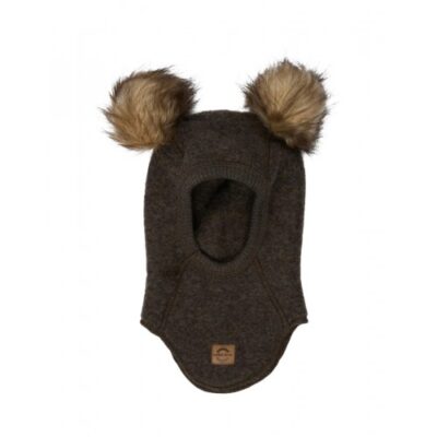 Elefanthue I Merinould Med Pomponer 74/80 Dark Brown