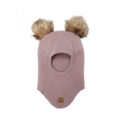 Elefanthue I Merinould Med Pomponer 86/92 Twilight Mauve
