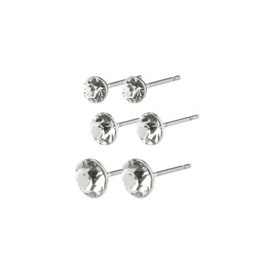 PILGRIM - MILLIE Crystal Earrings 3-in-1 Set - Silver-Plated - Diameter 4 mm/5 mm/6 mm