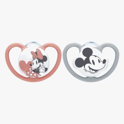 NUK Space Mickey Mouse Sut 2-pak Silikone Str. 1, Red/Grey